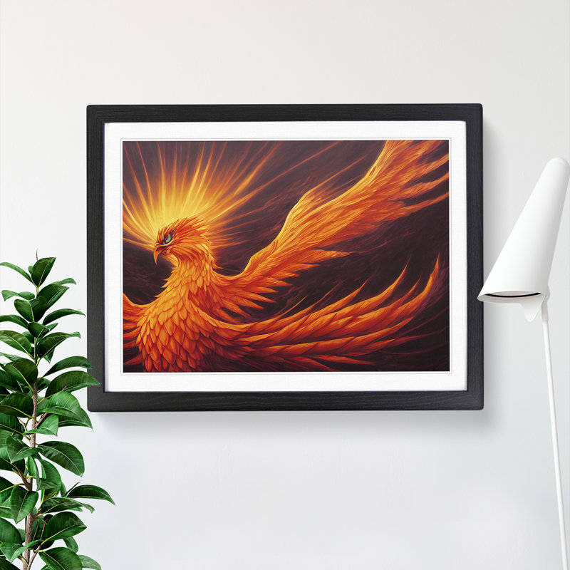 Bright Phoenix Bird - Single Picture Frame Print, Black Framed, 34cm H x 46cm W x 2cm D