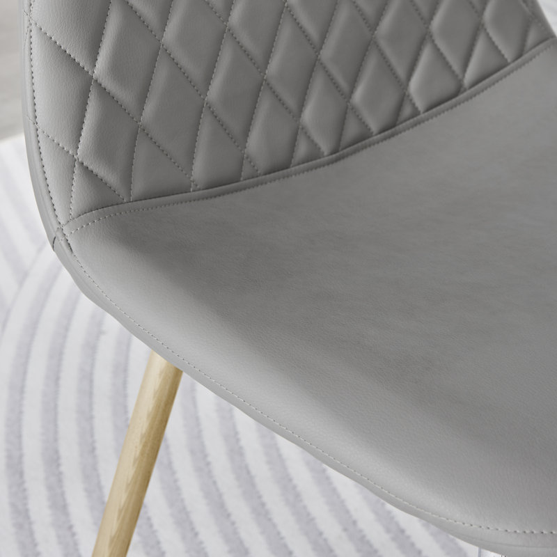Morral Luxury Diamond Quilt Stitched Faux Leather Upholstered Tapered Metal Leg Dining Chairs, Gray, Gold