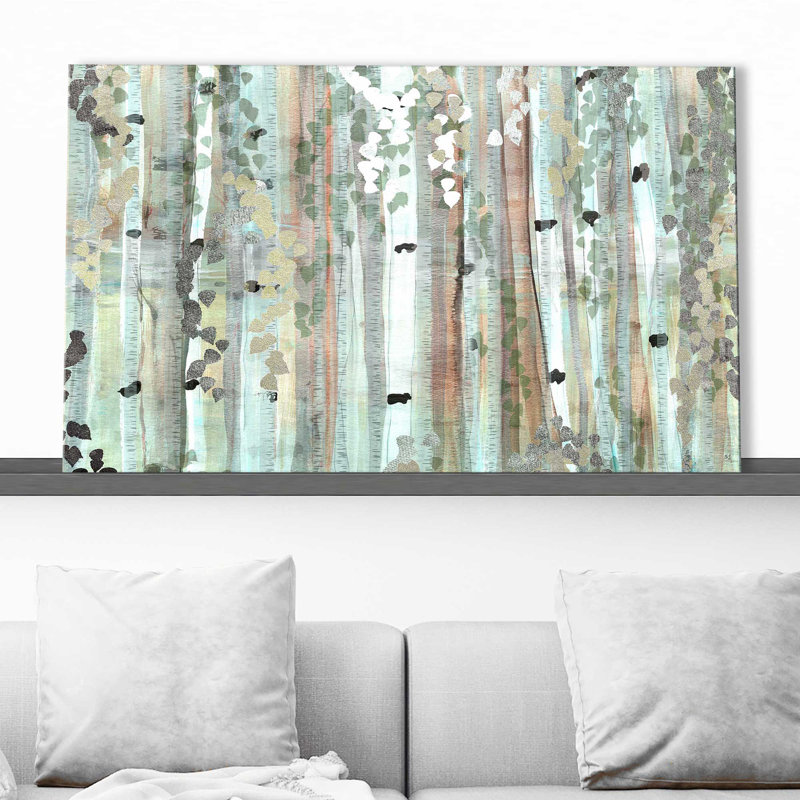 Spring Birch Meadow par - Peinture, Toile tendue, H 24 po x l 40 po x P 1,5 po