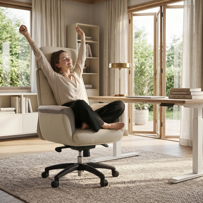 Eureka Silicone Leather Executive Chair with Headrest, Beige/White