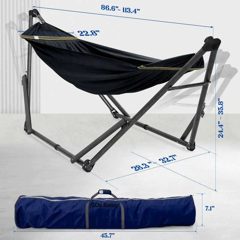 Hamac de camping portatif en toile Tranquillo Uniki, avec support, noir, Noir