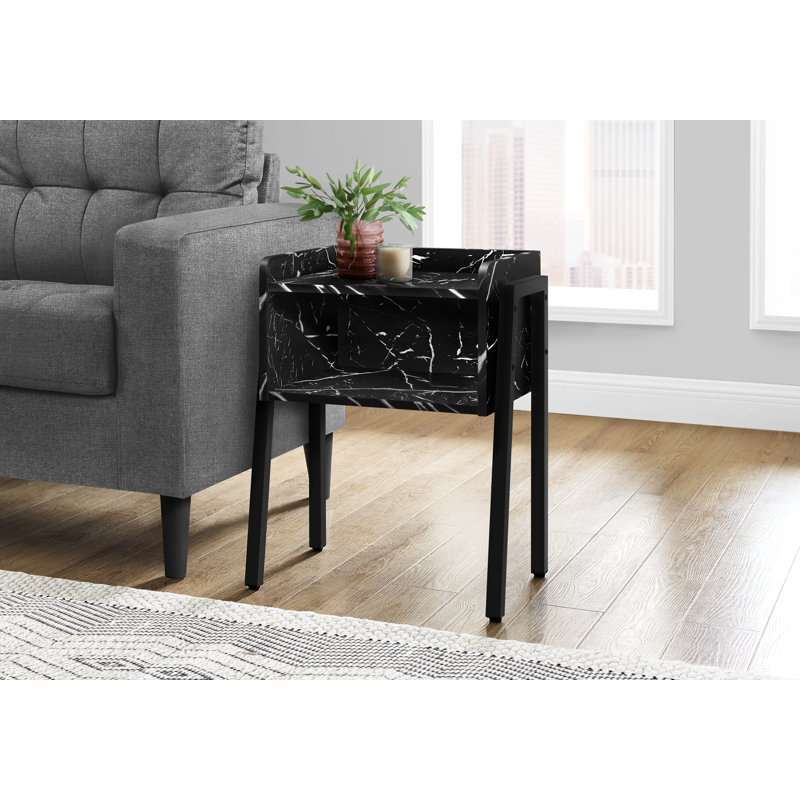 Tray Top End Table, Black, Black Marble