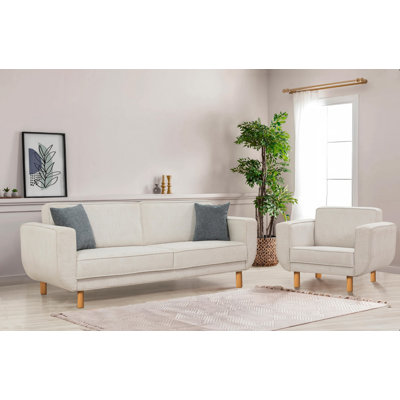 Elegant Sofa-Bed Set with Wing Chair, Beech Wood & Chipboard Frame, Sofa: 87.8 x 31.9 x 36.2 in, Bed: 77.9 x 37.8 in, 35 DNS Soft Foam, Perfect for Living Room & Guest Room, Stylish & Functional Design