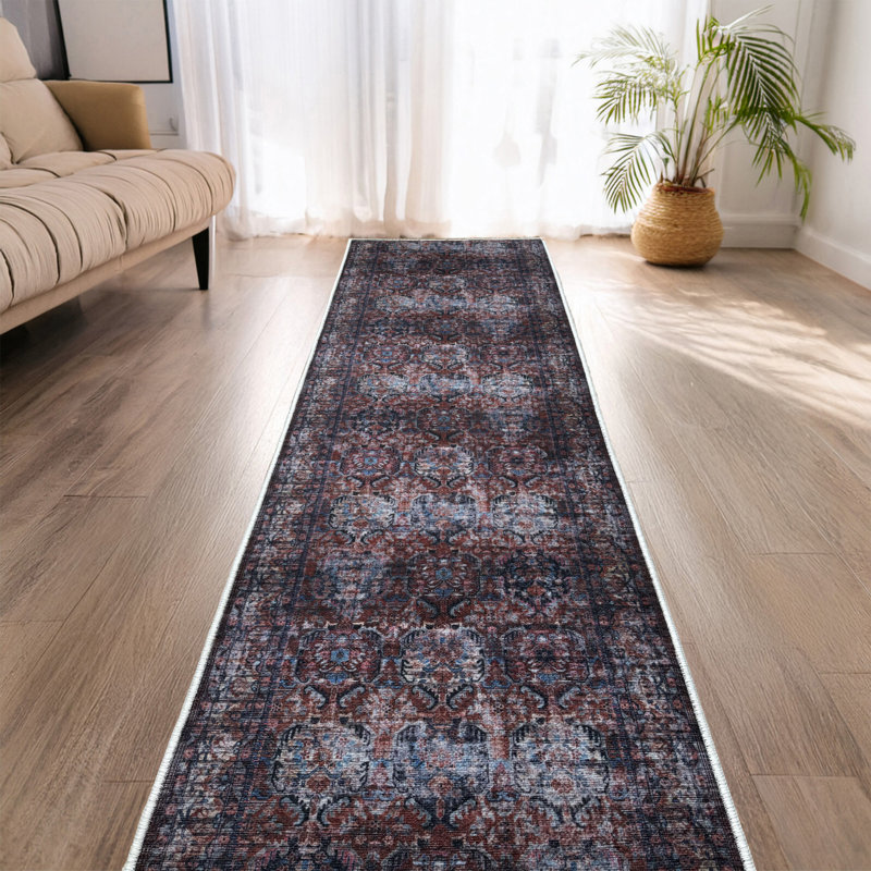 Tapis antidérapant en coton bleu Mahal, Tapis de couloir 2 pi 2 po x 21 pi