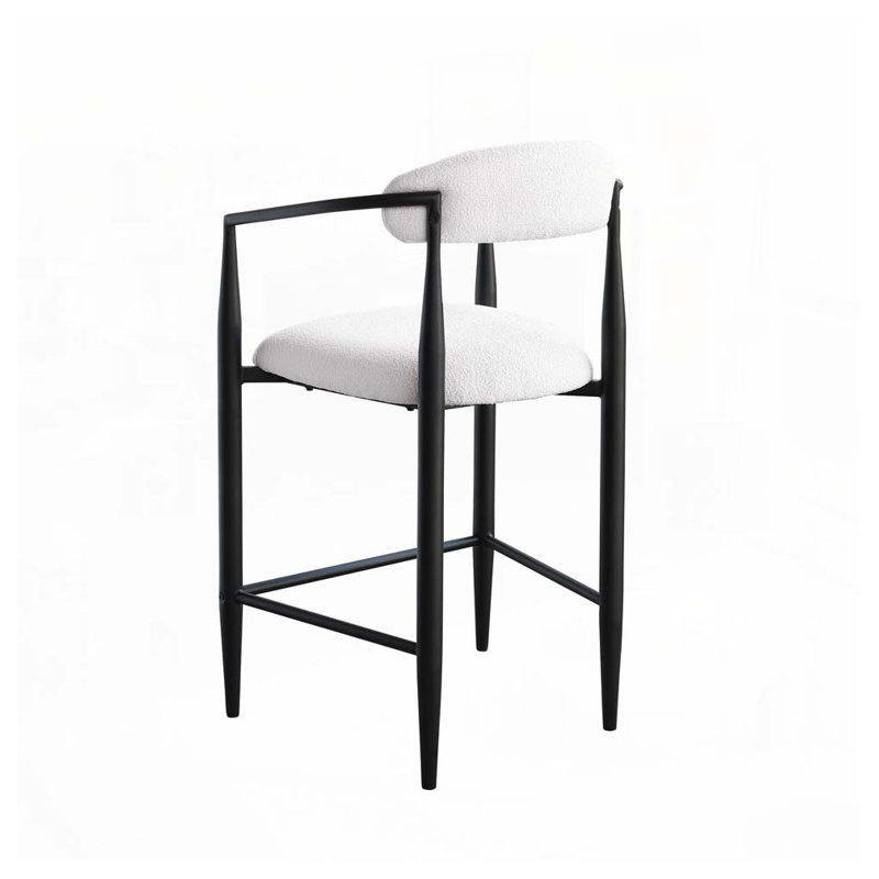 Tabourets de bar rembourrés avec cadre en métal Boucle, Siège blanc / cadre noir