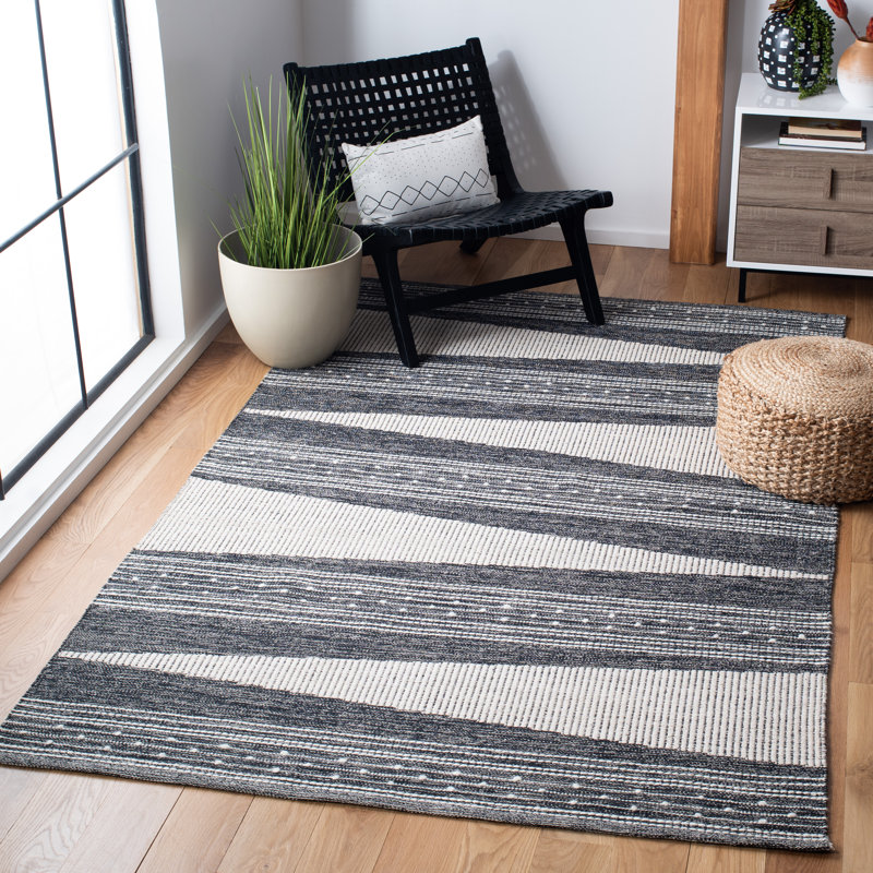 Tapis noir en coton / laine Seren, Carré 7 pi
