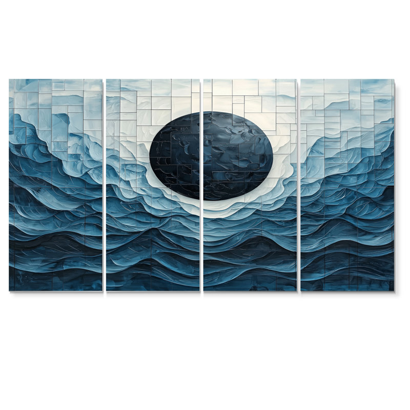 «Eclipse Moon on Coastal Relection II», art mural lune - ensemble d'art mural astronomie, H 32 po x l 64 po, 4