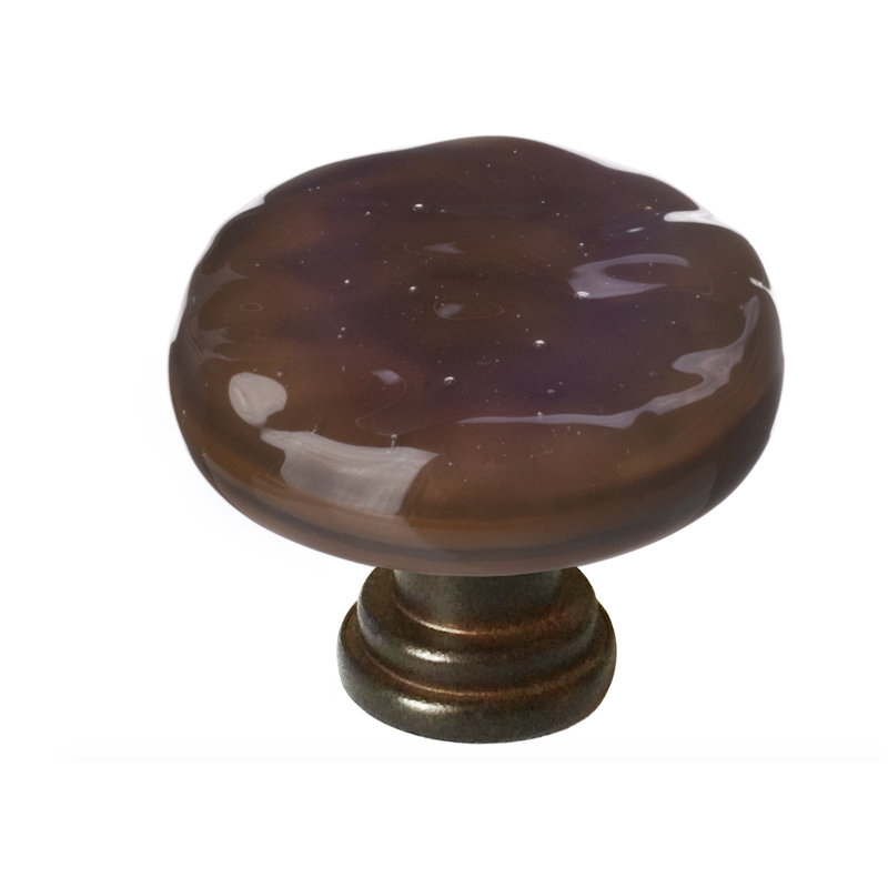 Poignée ronde en verre Glacier, Bronze huilé, Brun boisé