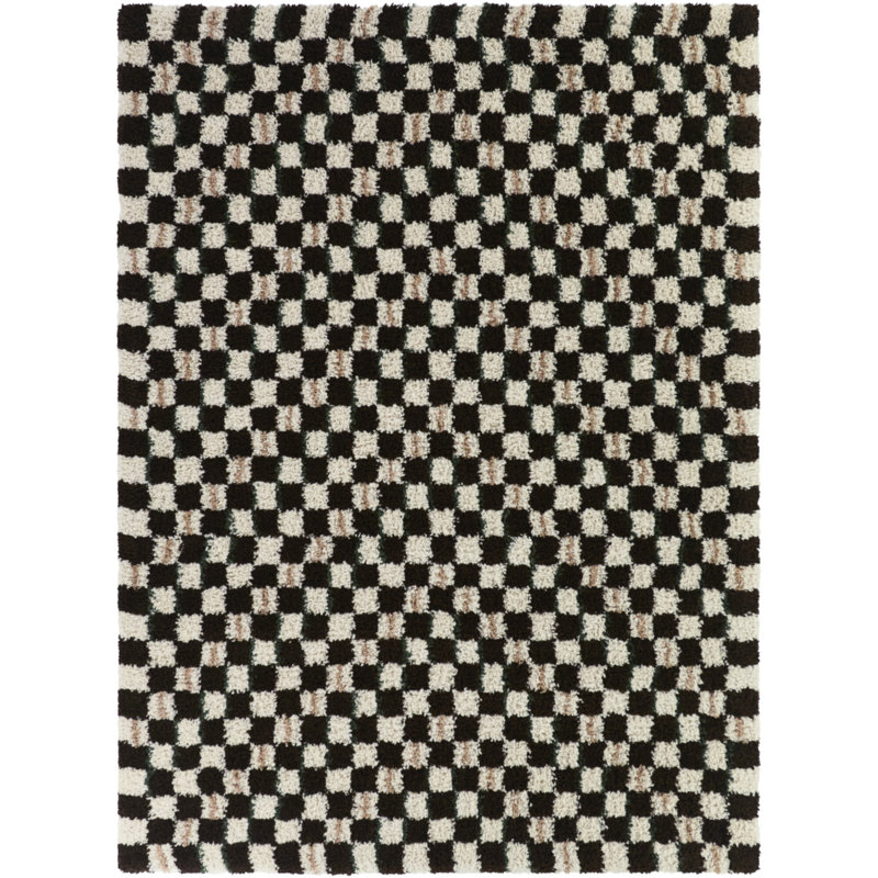 Chamberlain Pink/Brown Modern Checkered Area Rug, Rectangle 5'3" x 7'