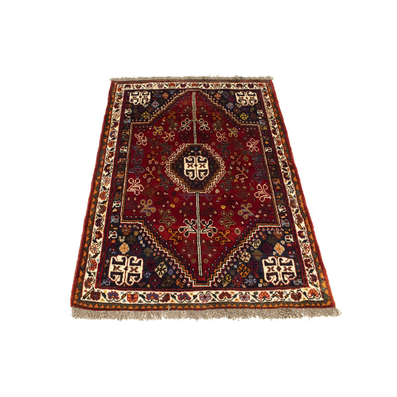 Tapis unique en laine noué à la main des années 2010 de 3 pi 5 po x 5 pi bleu / rouge / jaune Levell