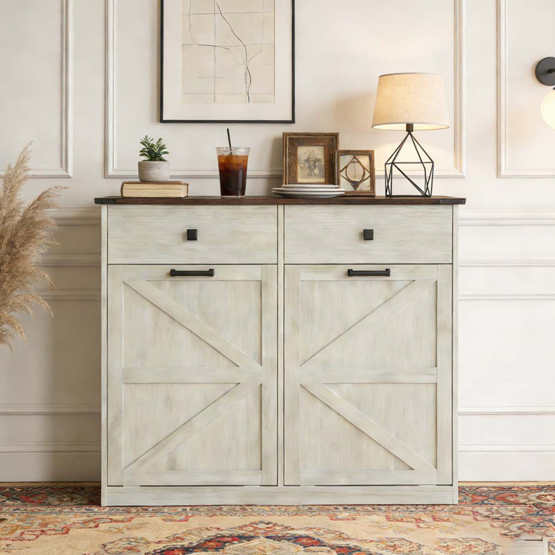 Laundry Sorter Cabinet, Tilt Out Trash Cabine, Brown + Antique White