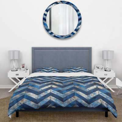 Ensemble de housse de couette bleu argent Midcentury Chevron I - Midcentury