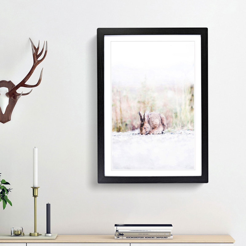 Rabbit Grazing - Picture Frame Graphic Art Print, 87cm H x 62cm W x 2cm D, Black Framed