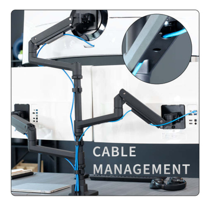 Vivo Pneumatic Triple Ultrawide Computer Monitor Desk Mount For Screens Up To 49"