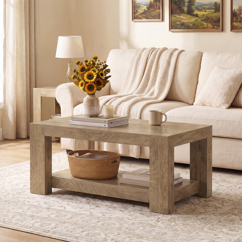 Table basse à deux niveaux de style Mid-Century avec rangement, Brown