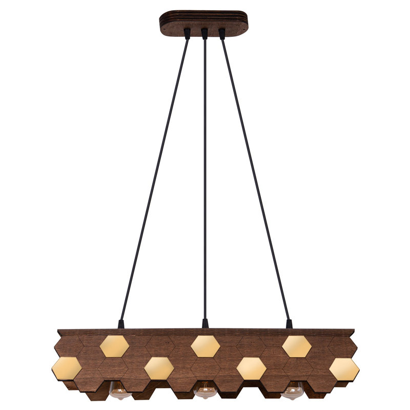 Luminaire suspendu géométrique à 3 lumières pour îlot de cuisine Emelie, Brun / noir, Brun / Doré