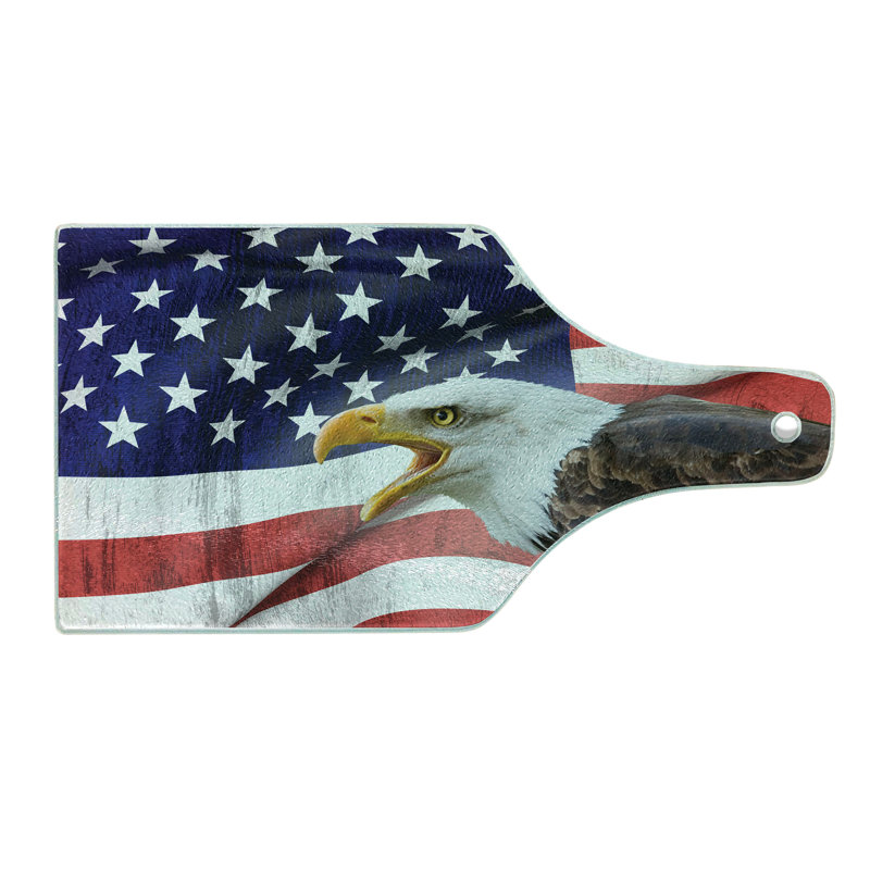 Ambesonne American Flag Tempered Glass Cutting Board Bald Eagle Multicolor