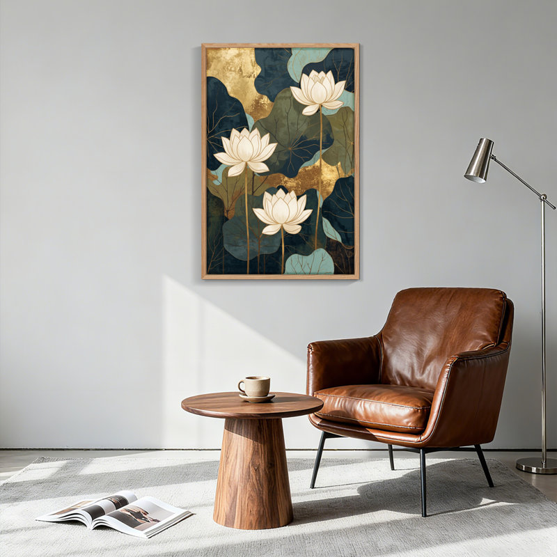 Ensemble de 1 tableau sur toile Feuilles de lotus, 48"H x 36"W, Natural