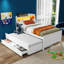 Lit plateforme simple avec tête de lit à rangement à DEL, lit gigogne simple et 3 tiroirs, blanc-245586663