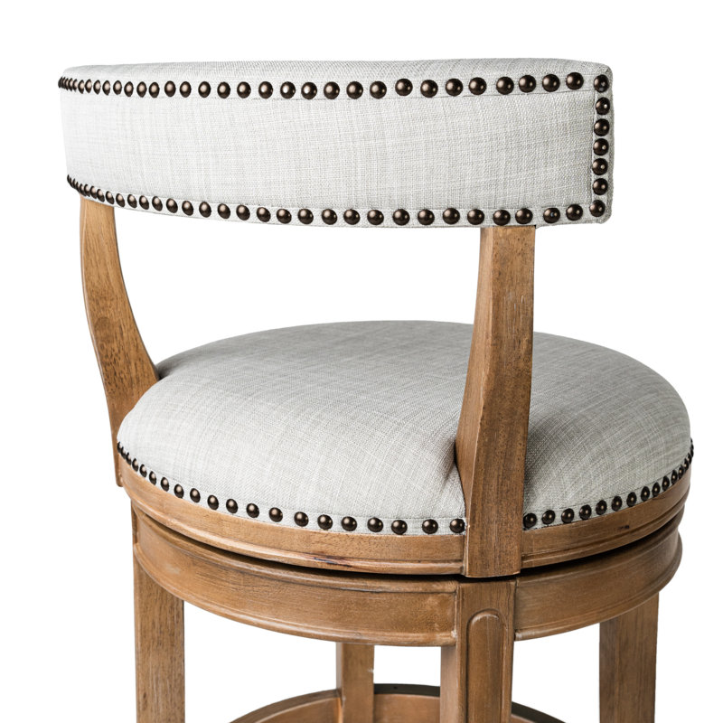 Alexander 31-Inch Weathered Oak Swivel Bar Stool with Upholstered Seat