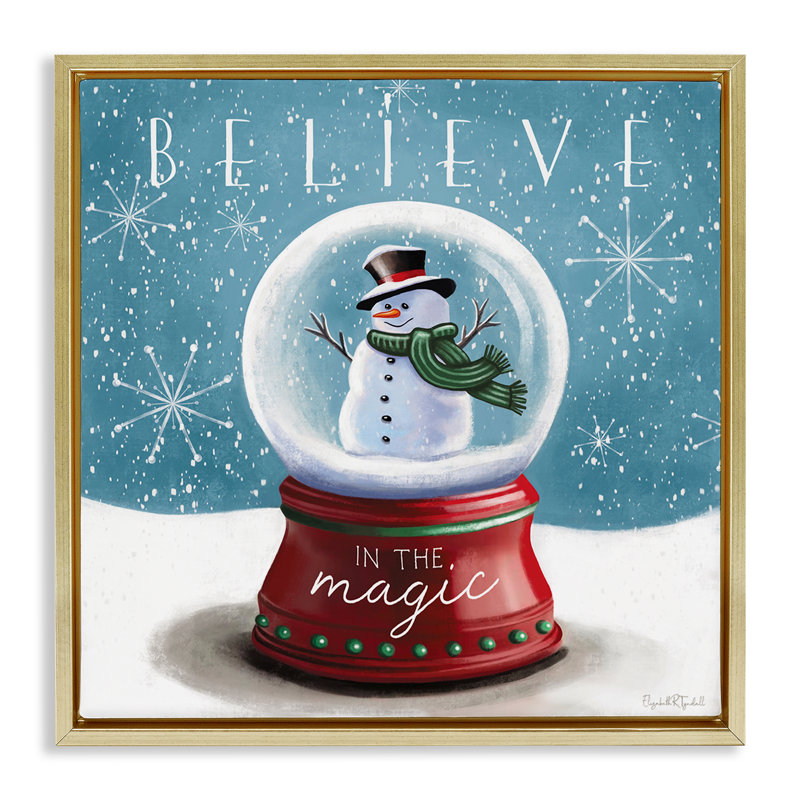 «Believe In Magic Snowglobe» par Elizabeth Tyndall, Cadre flottant métallique doré, H 25 po x l 25 po