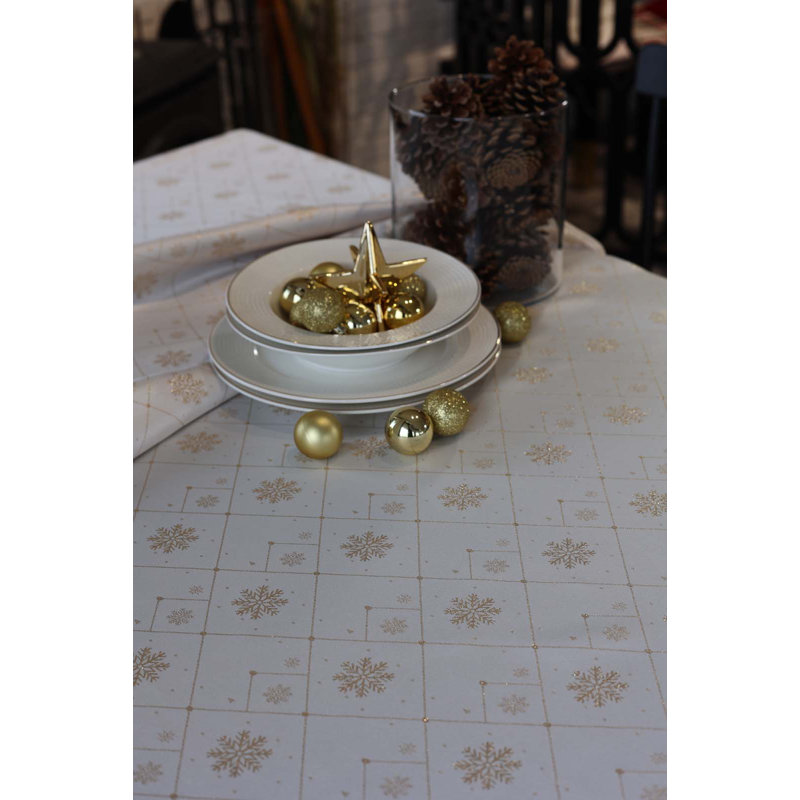 Snowflake Tablecloth, Beige/Gold, 94" L x 59" W