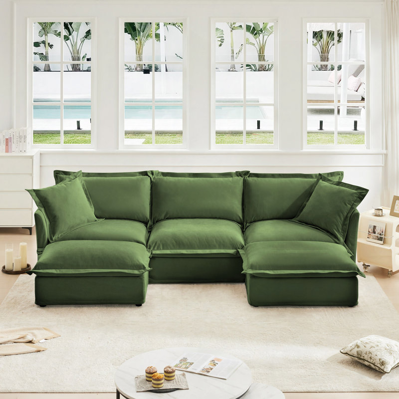 Canapé modulaire en U avec 2 repose-pieds Evelyn, H 34,6 po x l 120 po x P 55 po, Green Chenille