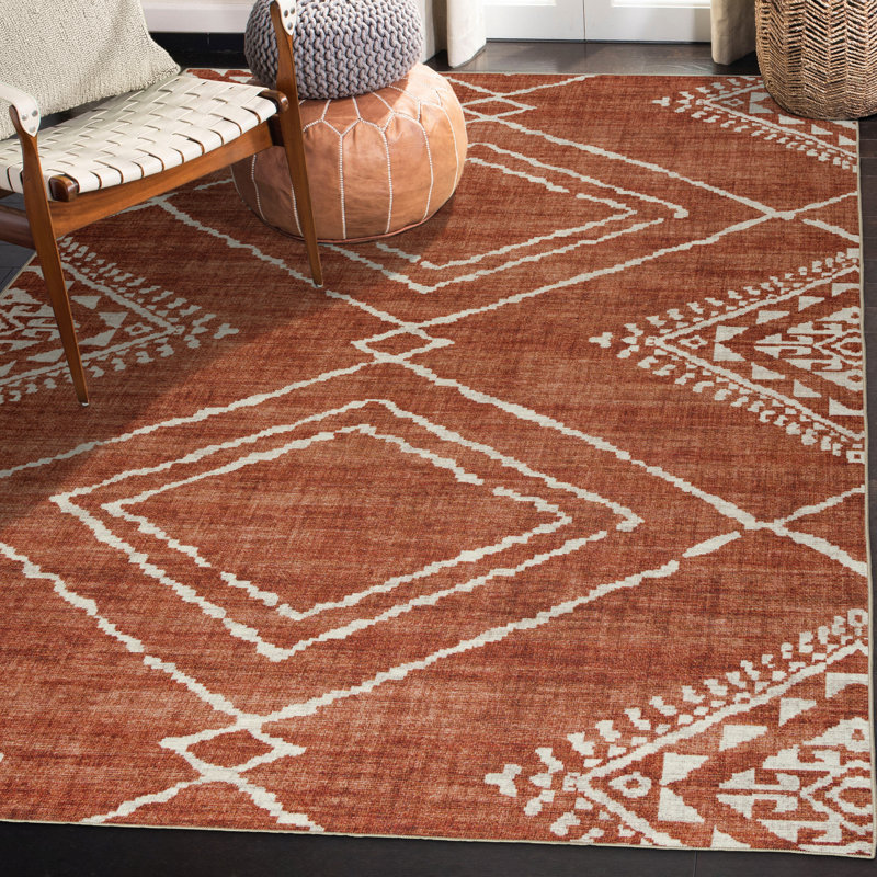 Tapis orange lavable à la machine Kentre Jax, Rond 6 pi, Orange