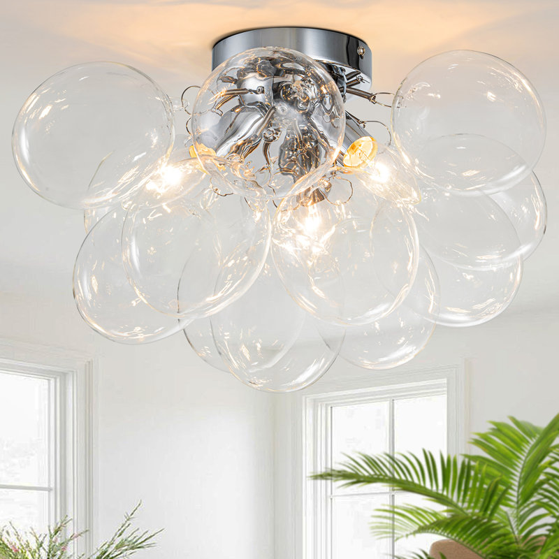 Ahona 3 - Light Dimmable Semi Flush Mount With 13 Clear Glass Bubble Ball, Chrome