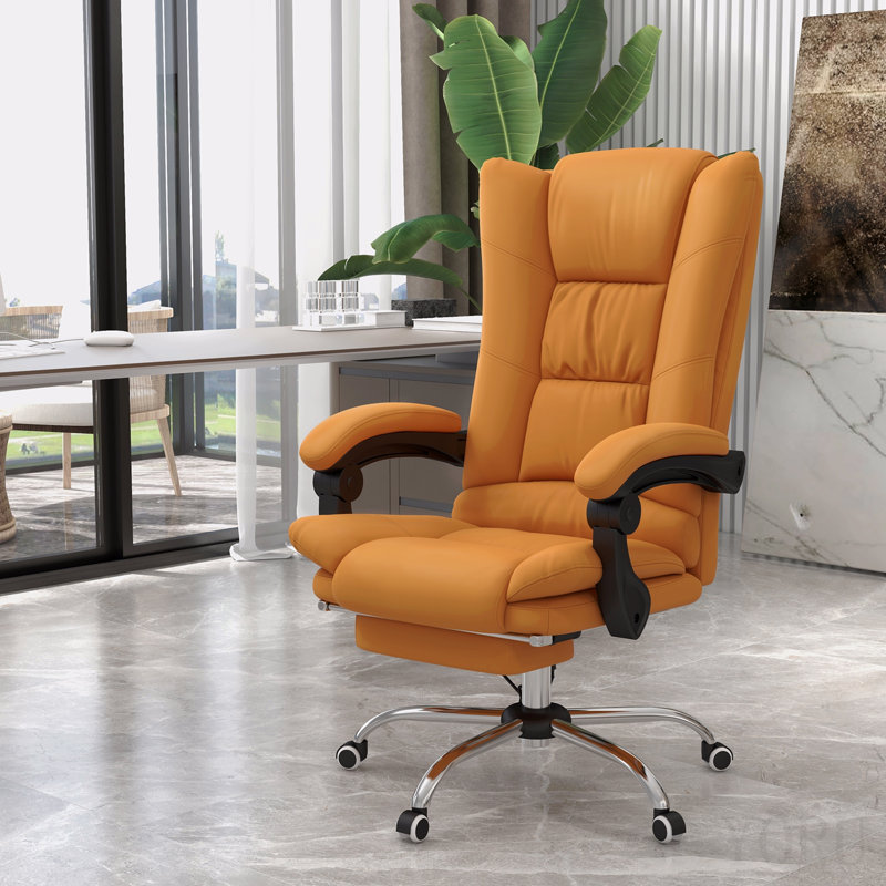 Fauteuil de bureau de direction avec 4 vibrations et chaleur, 3 modes, fauteuil pivotant en cuir PU à hauteur réglable, dossier inclinable et repose-pieds, brun clair