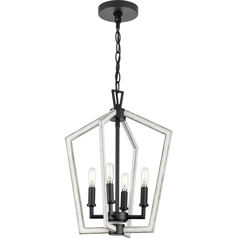 Lustre à quatre lumières 18 po, Noir mat / nickel brossé