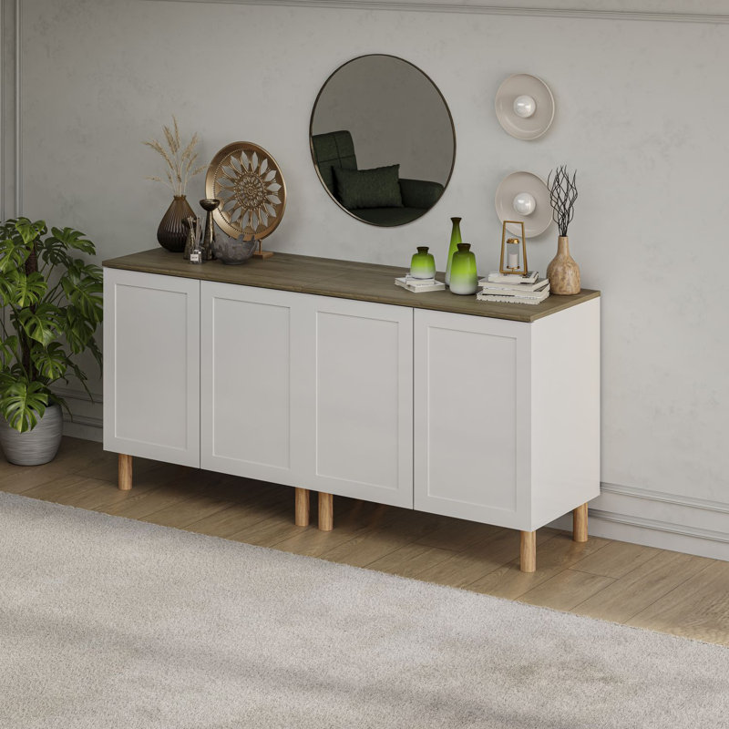 Buffet de 35 po de largeur Boli, Blanc/noyer, 70 po de largeur