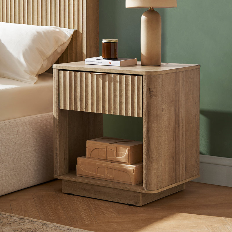 Dorcus 21.6'' W Plywood / Laminate Board Nightstand, Oak, Individual