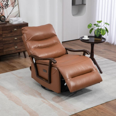 31.5'' Seat Width Genuine Leather Swivel Power Recliner Zero Gravity Reclining with USB Port ABOSOME -  Red Barrel Studio®, 951400AC864848989A541F096F288BD0