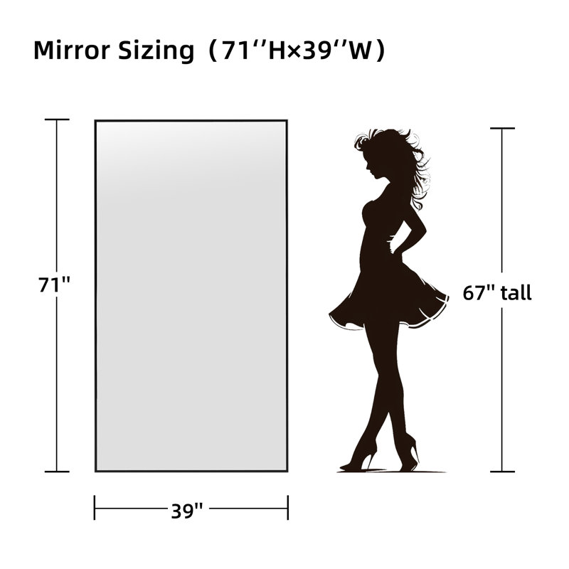 Lensa Rectangle Metal Full Length Wall Mirror with Embedded Bracket, 71" x 39", Black