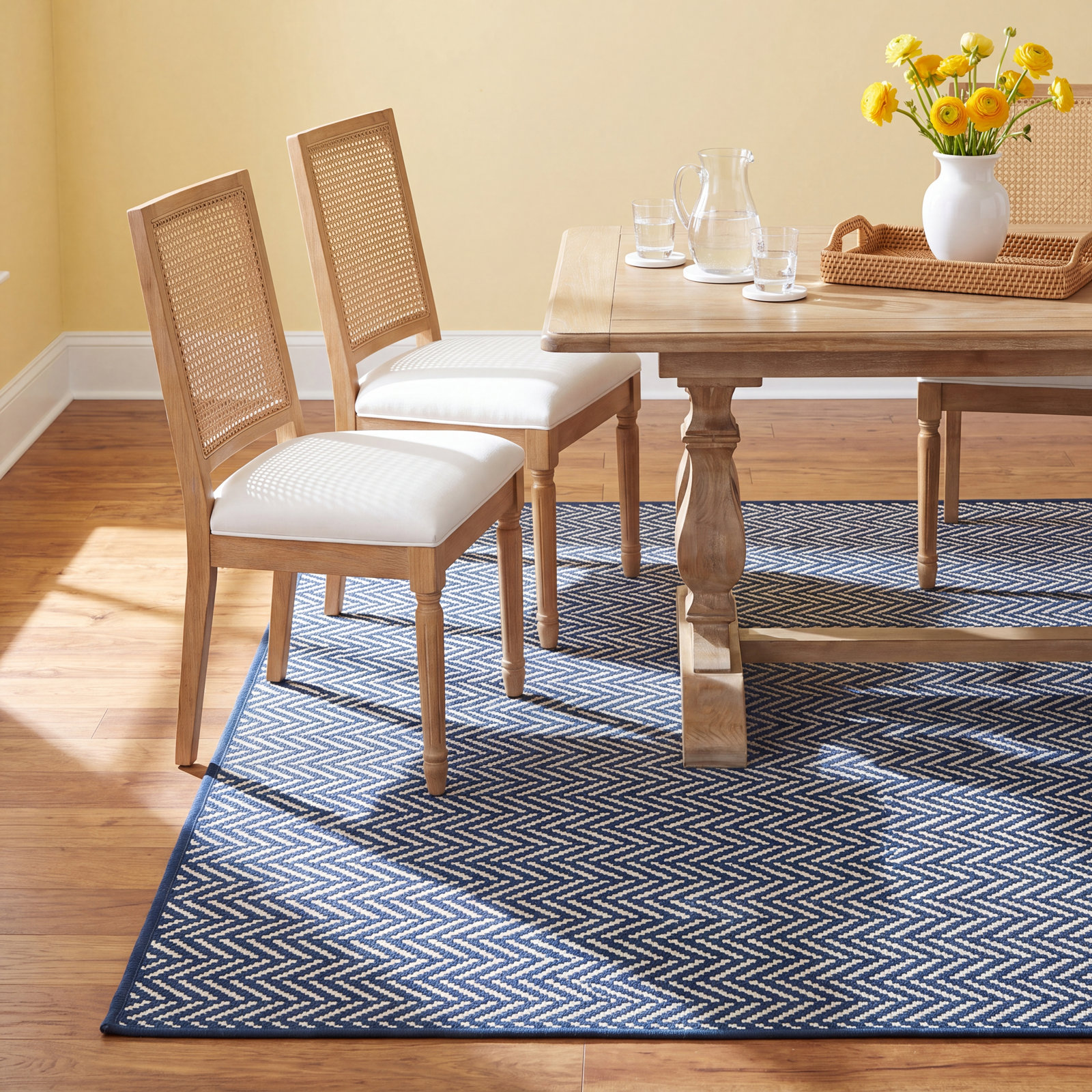 Herringbone Navy Machine Washable Chevron Rug, Rectangle 3' x 5'