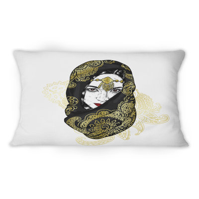 Portrait d'une fille orientale en écharpe - Coussin décoratif imprimé moderne