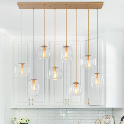Ensemble de luminaires suspendus 8 lumières avec abat-jour en verre Melon