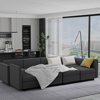 Canapé modulaire moderne à 6 places avec 2 repose-pieds, canapé convertible en forme de U avec rangement, canapé modulaire confortable pour chambre à coucher, salon, bureau