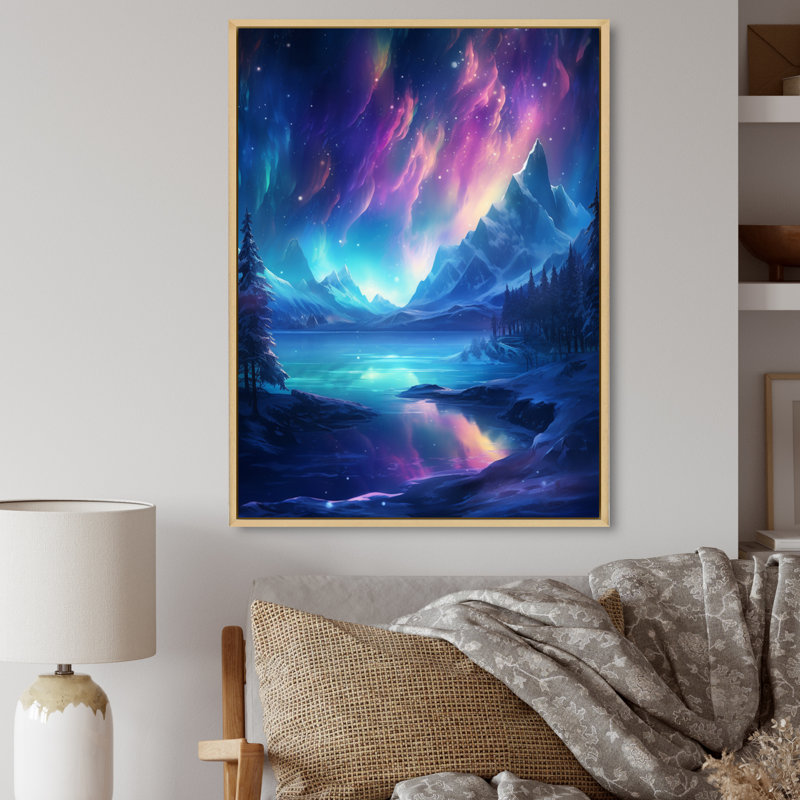 Northern Lights IV sur toile, Cadre naturel flottant, H 32 po x l 16 po x P 1 po