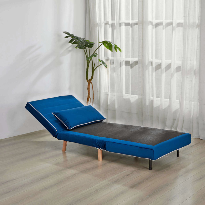 Canapé-lit moderne en velours pliable avec passepoil - dossier réglable à 3 positions, canapé-lit peu encombrant, Bleu