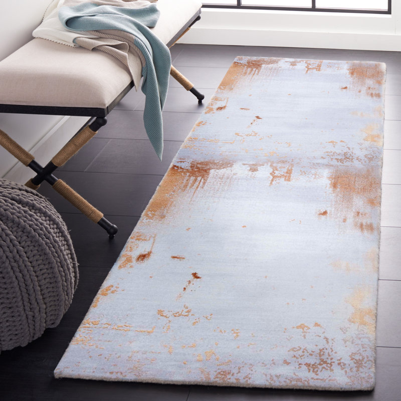 Abstract Area Rug in Grey / Rust, Runner 2'6" x 8'
