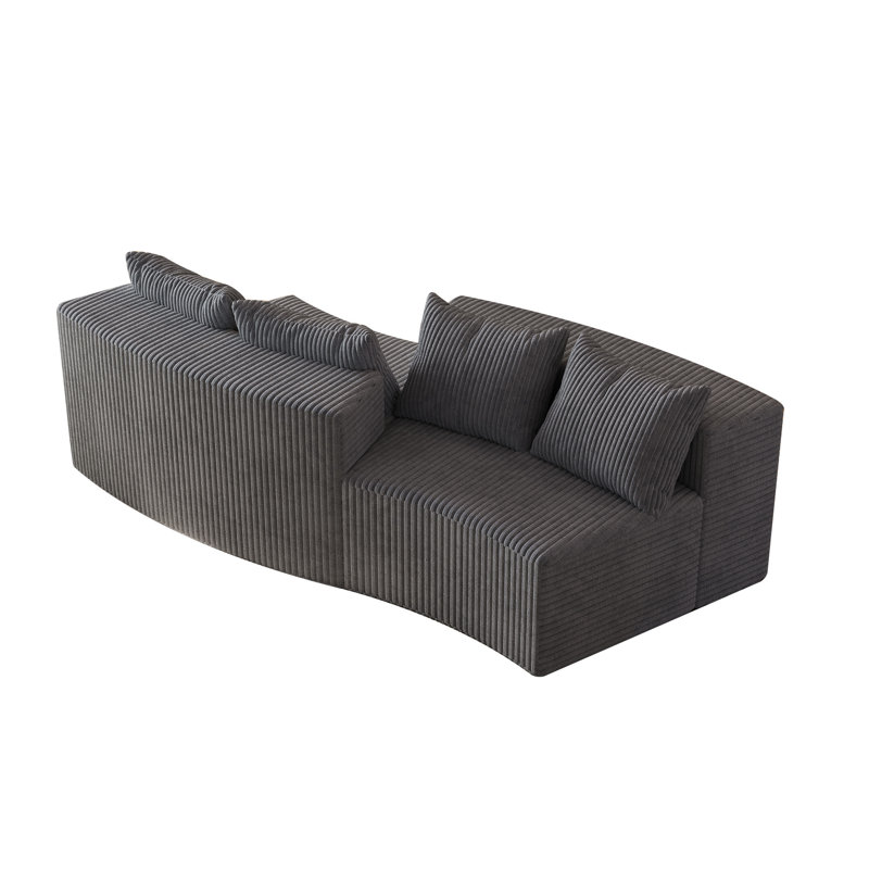Canapé modulaire courbé avec quatre coussins Boneless, Gris