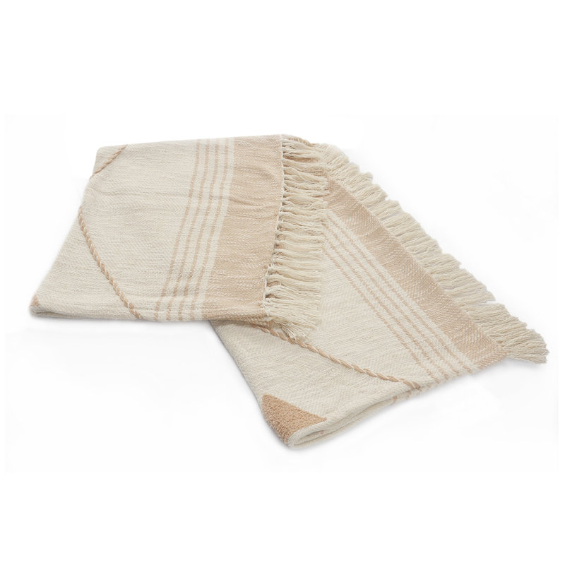 Jeté 100% coton, Pêche/blanc