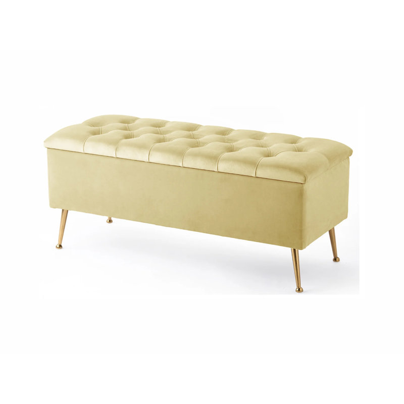 Amara Wide Velvet Tufted Rectangle Storage Ottoman Footstool Upholstered Bench with Legs for Living Room & Bedroom, Cream