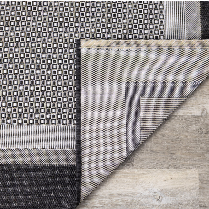 Fitzgerald Gray Black Border Indoor Outdoor Area Rug, Rectangle 9' x 12'