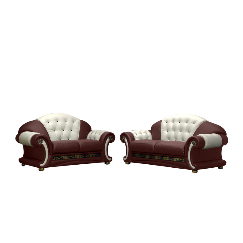 North Carolina 2 - Piece Faux Leather Living Room Set, Burgundy/White