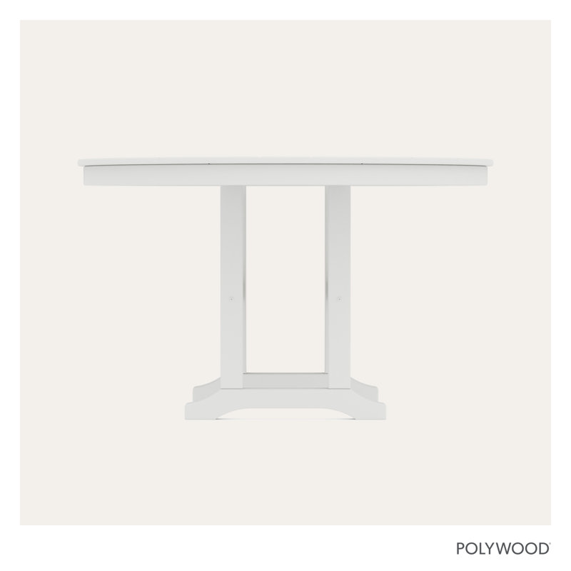 POLYWOOD Round Farmhouse Dining Table, White, 48"