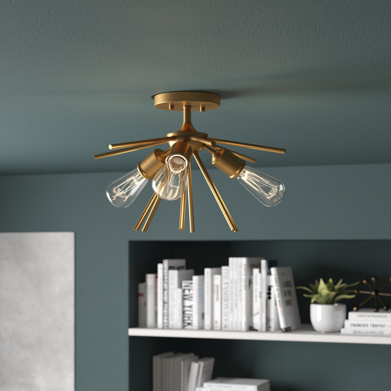 Plafonnier semi-encastré à 3 ou 6 lumières Morrison, Nickel poli, 6, H 14,5 po x l 24 po x P 24 po