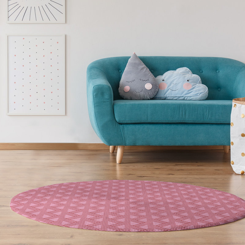 Tapis rose/rouge fait main, Rond 5 pi